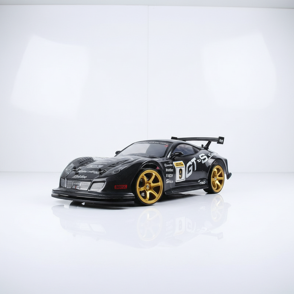 Voiture RC drift Nissan GT-R 1/10 70 km/h vue 3/4 avant