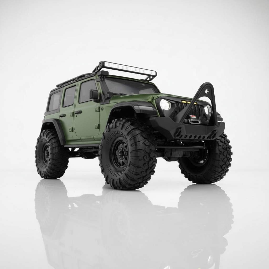 Crawler RC Jeep Wrangler en franchissement nature