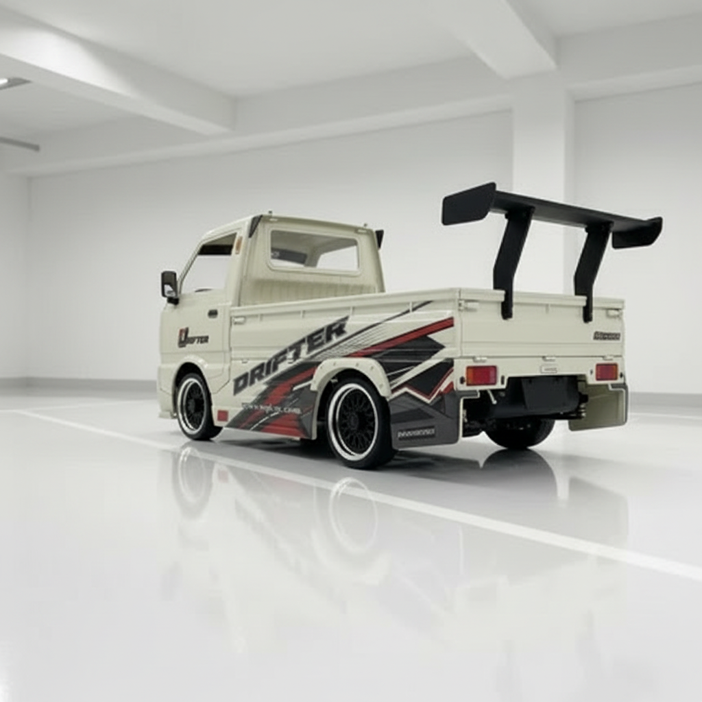 Voiture RC drift WPL D14S blanche vue de profil